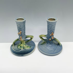 2pc Vintage Roseville USA Pottery Candle Holders, Bushberry