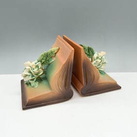 Pair of Vintage Roseville USA Pottery Bookends, Gardenia