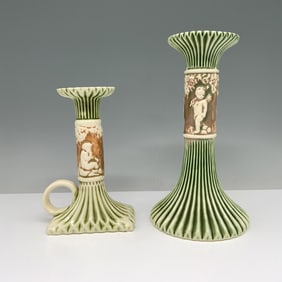 2pc Roseville Pottery Candlestick Holders, Donatello
