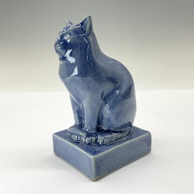 Rookwood Present Day Pottery Animal Figurine, Blue Cat