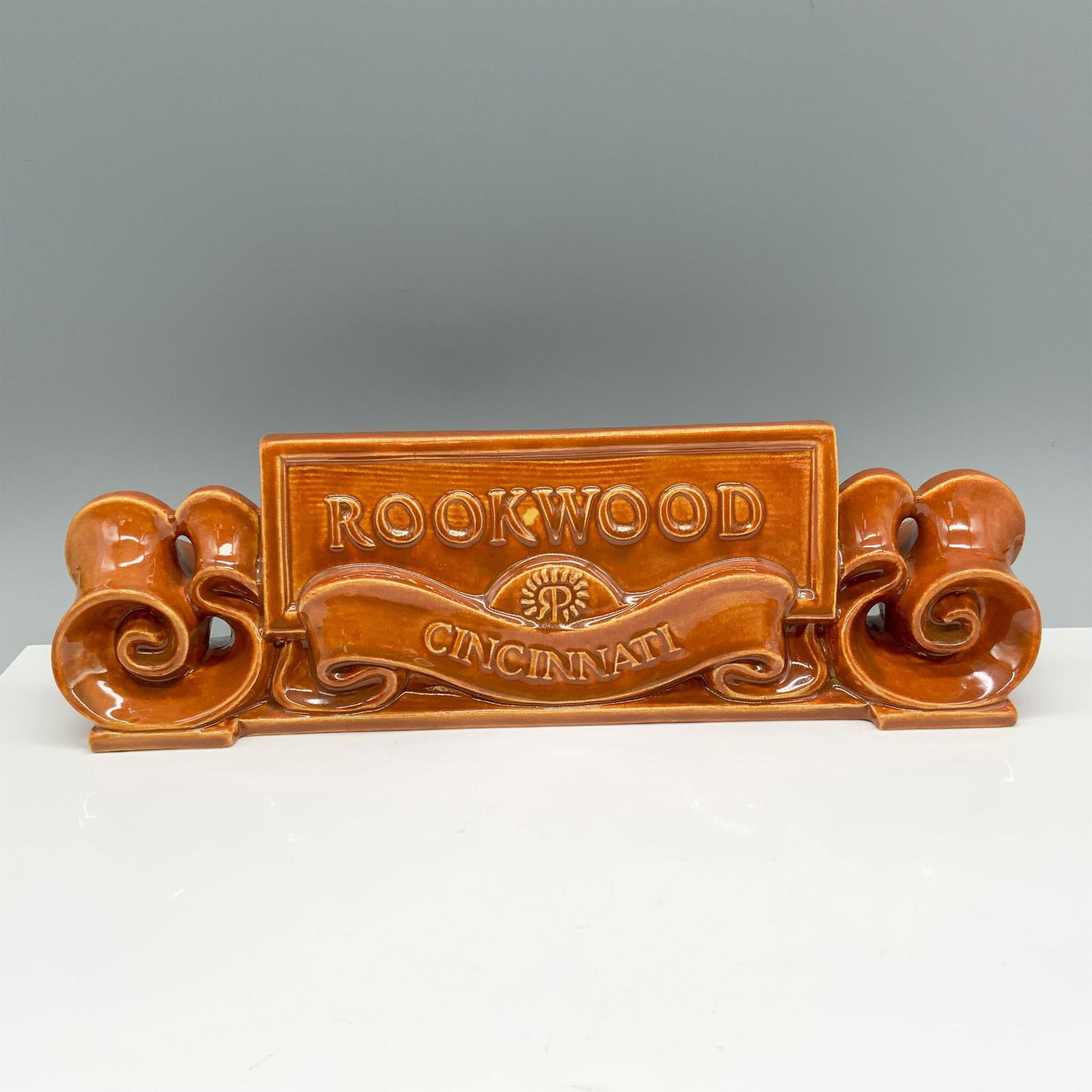 Vintage Rookwood Ceramic Brown Dealer Display Sign (1 of 3)