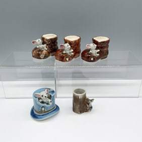 5pc Japanese Ceramic Mice Toothpick Holders