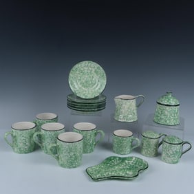 17pc Stangl Tea and Coffee Service Set, Town & Country Green