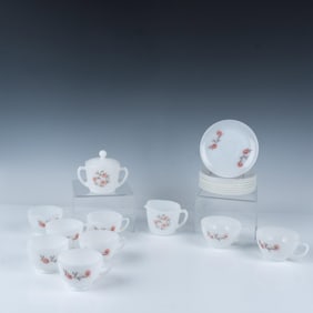 18pc Anchor Hocking Fire King Coffee & Tea Set, Fleurette