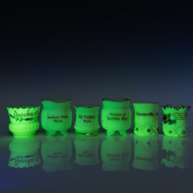 6pc Uranium Glass Souvenir Themed Toothpick Holders
