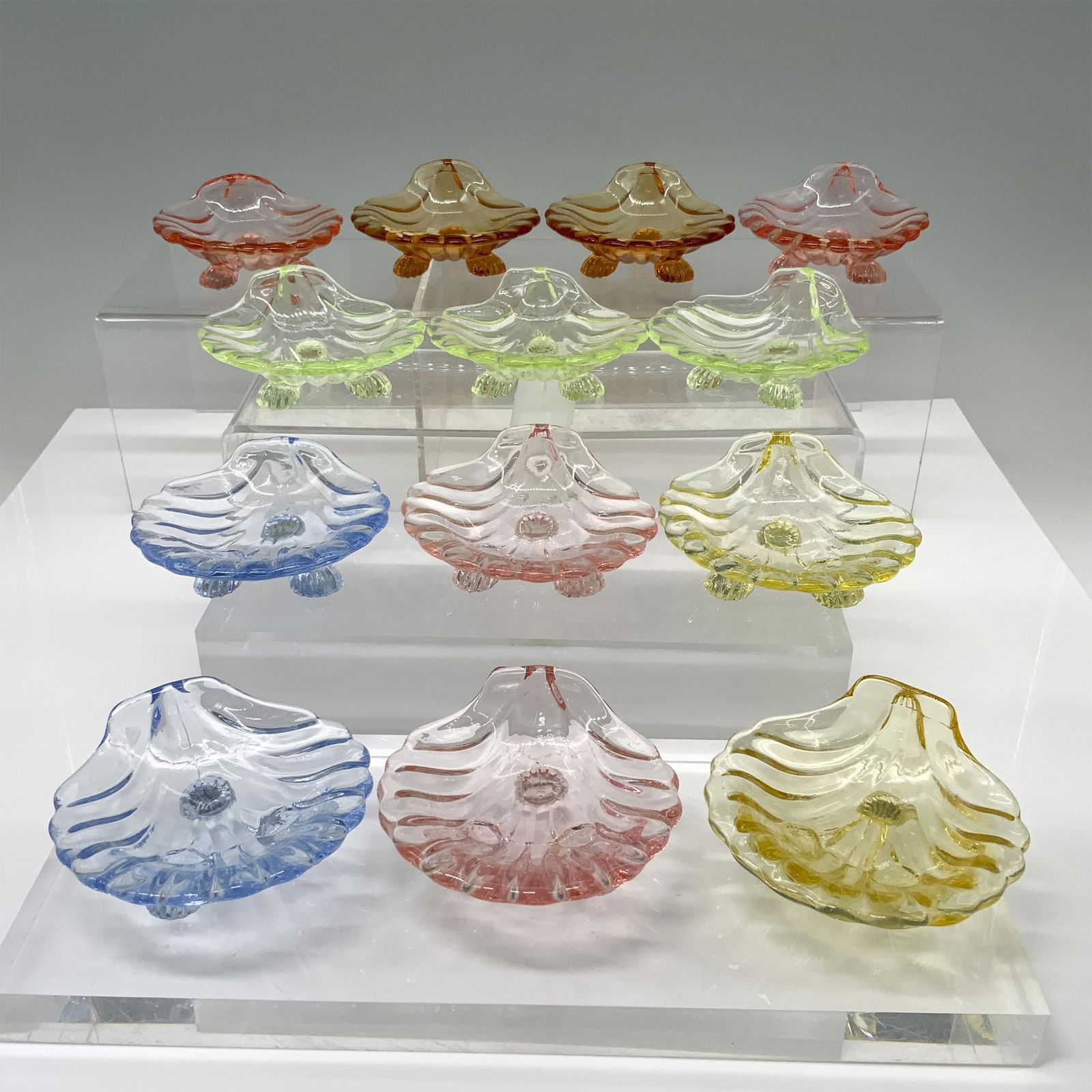 13pc Cambridge Caprice & Uranium Glasses Open Salt Cellars (1 of 9)