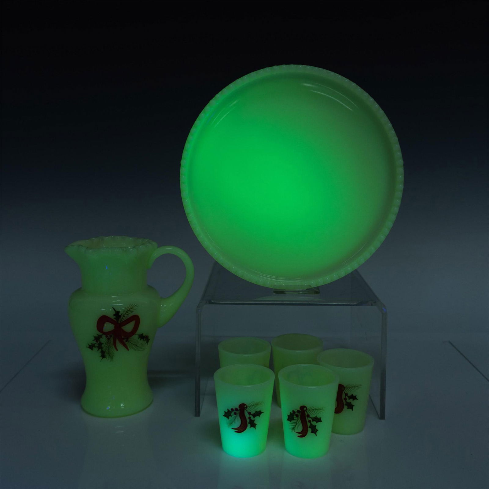 7pc Fenton Uranium Glass Children's Lemonade Set, Signed (1 of 11)