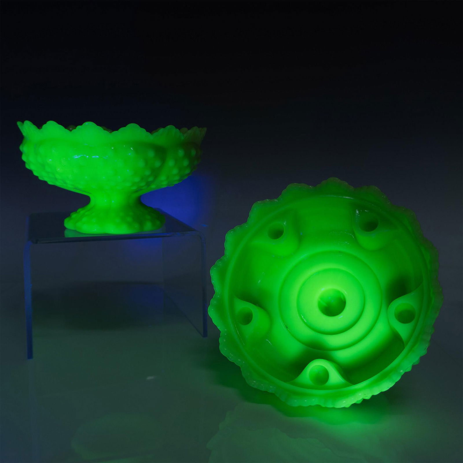 2pc Fenton Uranium Glass Custard Advent Candle Holders (1 of 8)