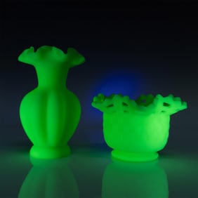 2pc Fenton Uranium Glass Vases
