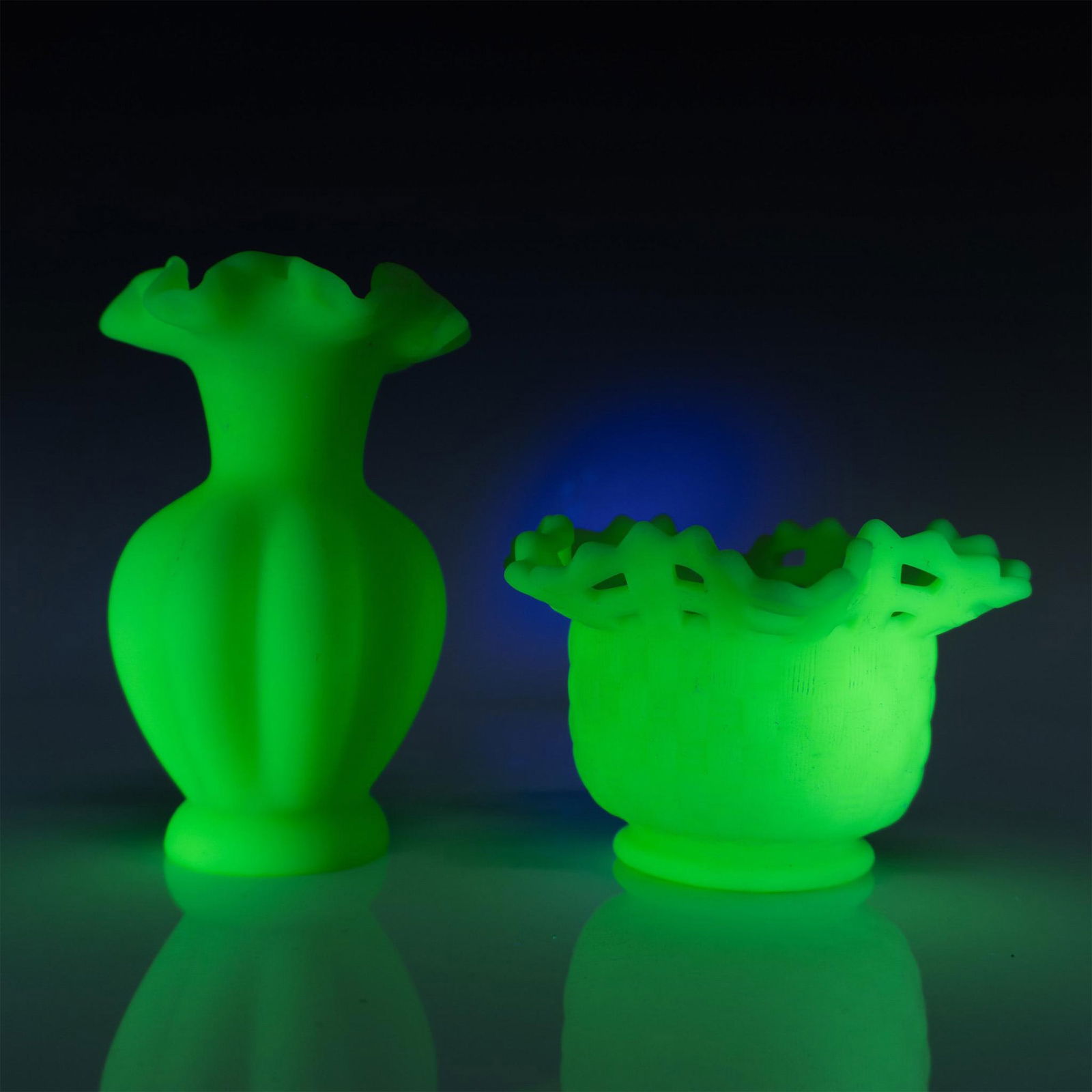 2pc Fenton Uranium Glass Vases (1 of 9)