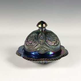 Carnival Glass Butter Dish with Lid