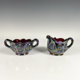 Carnival Glass Sugar Bowl and Creamer