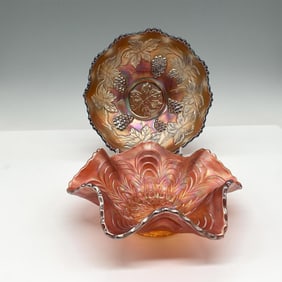 2pc Fenton Amethyst Bowl + Marigold Carnival Glass Dish