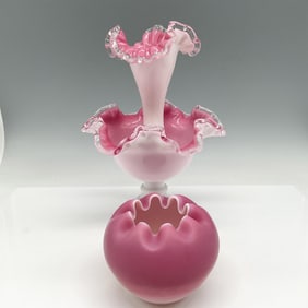 3pc Classic Fenton Silvercrest Horned Epergne + Bud Vase