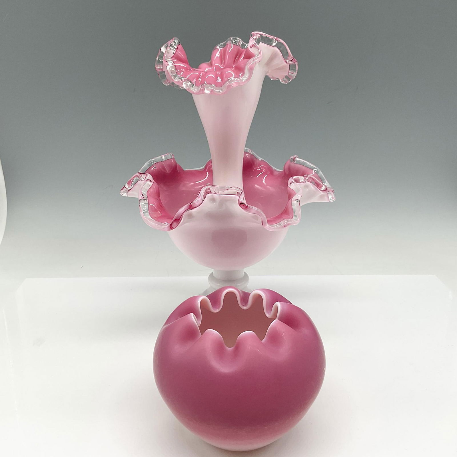 3pc Classic Fenton Silvercrest Horned Epergne + Bud Vase (1 of 3)