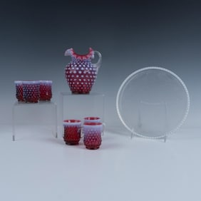 8pc Fenton Opalescent Hobnail Children's Water Set, Signed