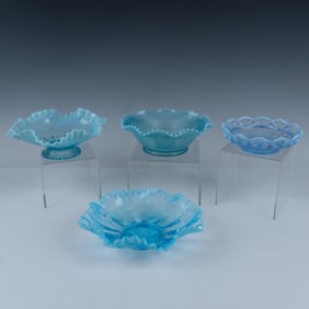 4pc Fenton and Imperial Glass Opalescent Blue Bowls