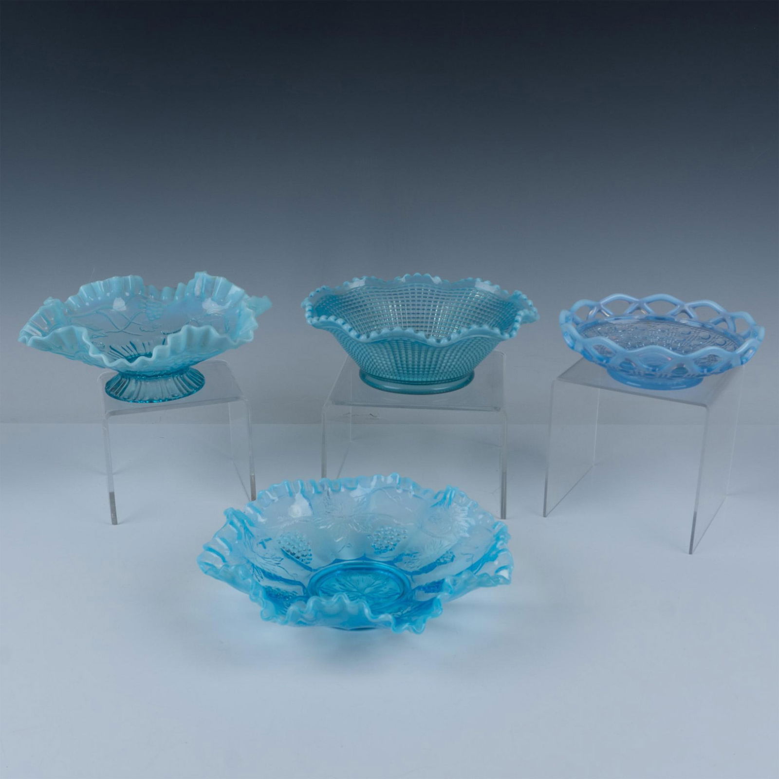 4pc Fenton and Imperial Glass Opalescent Blue Bowls (1 of 8)