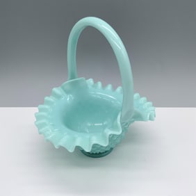 Fenton Milk Glass Aqua Blue Hobnail Basket