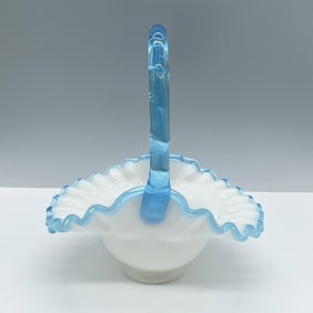 Vintage Fenton Glass Basket, Aqua Crest