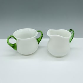 Fenton Emerald Crest Milk Glass Creamer and Sugar