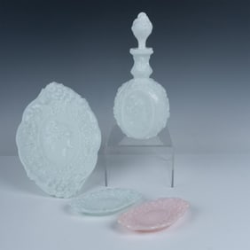 4pc Fostoria Jenny Lind Milk Glass Vanity Set
