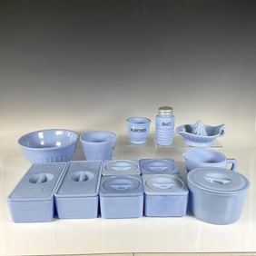 13pc Vintage Delphite Blue Milk Glass Colored Kitchenware