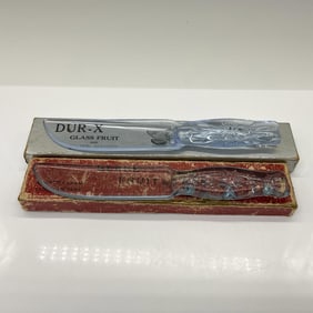 2pc Vintage Blue Glass Fruit Knives with Original Boxes