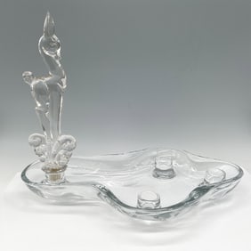 Rare Tiffin Glass Flower Floater Candle Holder with Fawn