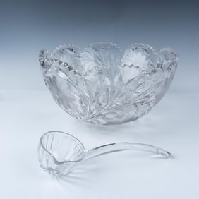 2pc American Brilliant Cut Crystal Punch Bowl + Ladle