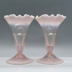 2pc Duncan Miller Pink Opalescent Vases