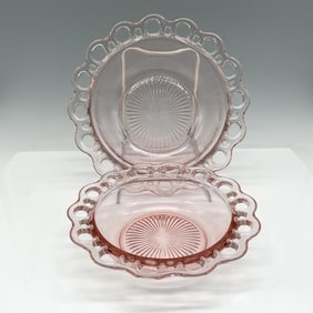2pc Hocking Glass Old Colony Open Lace Pink Glass Bowls