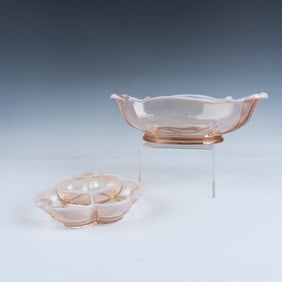2pc Pink Opalescent Bowl and Candy Dish