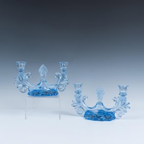 Pair of Moonlight Blue Double Candle Candelabras