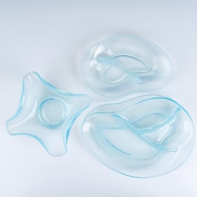 3pc Vintage Seascape Blue Bowl and Trays