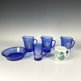 6 Shirley Temple Glass Cups & Bowls + Hopalong Cassidy Cup