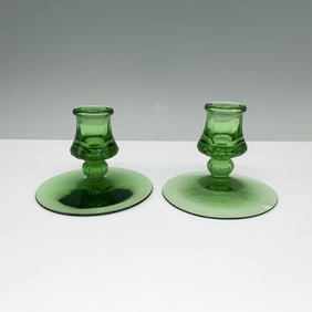 Pair of Heisey Mercury Green Moongleam Candlesticks