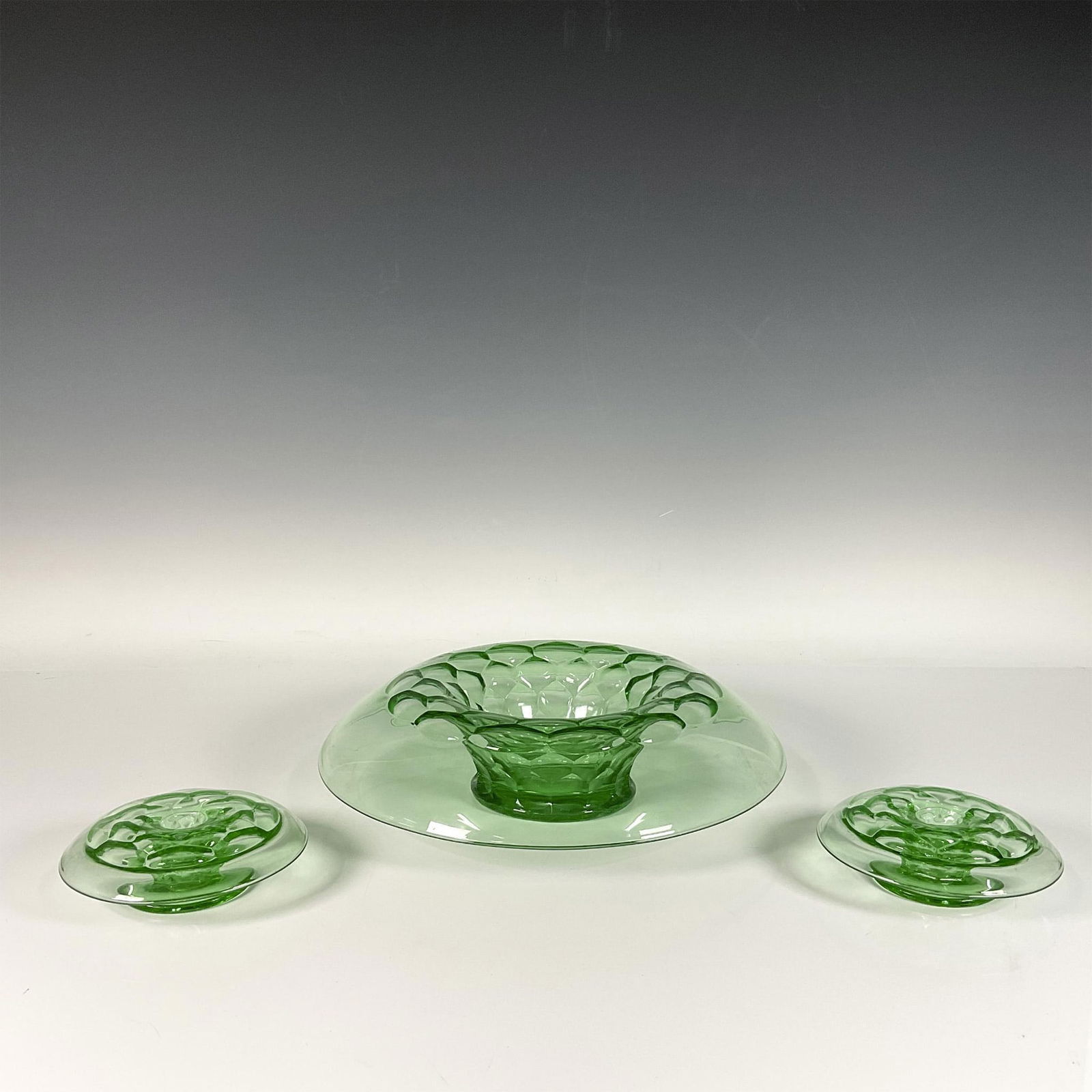 3pc Vintage Green Glass Console Bowls (1 of 3)