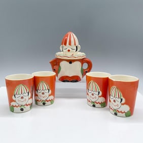 5pc Vintage Japanese Ceramic Clown Juicer Pot and Cups Set