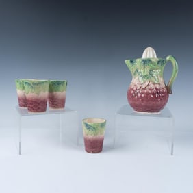5pc Majolica Grape Juicer Pitcher with Matching Cups