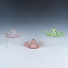 3pc Sunkist Colored Glass Juicer Reamers, Pink, Green, and Rose