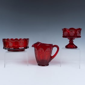 3pc Fostoria Glass Coin Patterned Tableware