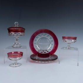 6pc Tiffin-Franciscan Kings Crown Ruby Flashed Glass Pieces