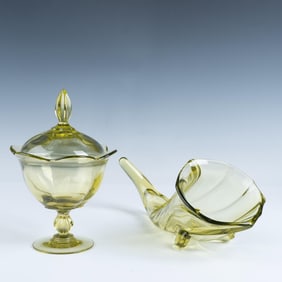 Pair of Vintage Duncan Miller & Canterbury Green Glass