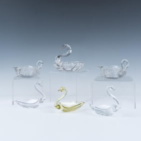 6pc Vintage Sylvan, Cambridge, & Duncan Glass Swan Dishes