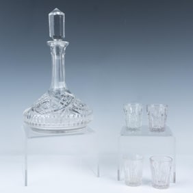 5pc Cut Glass Whiskey Decanter and Shot Glasses