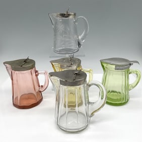 5pc Heisey Glass Syrup Pitchers, Assorted Colors