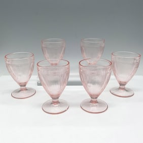 6pc Jeannette Glassware Homespun Pink Footed Juice Tumbler