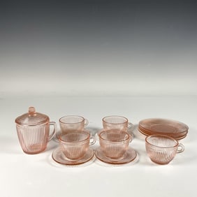 14pc Vintage Pink Glass Children's Teaware