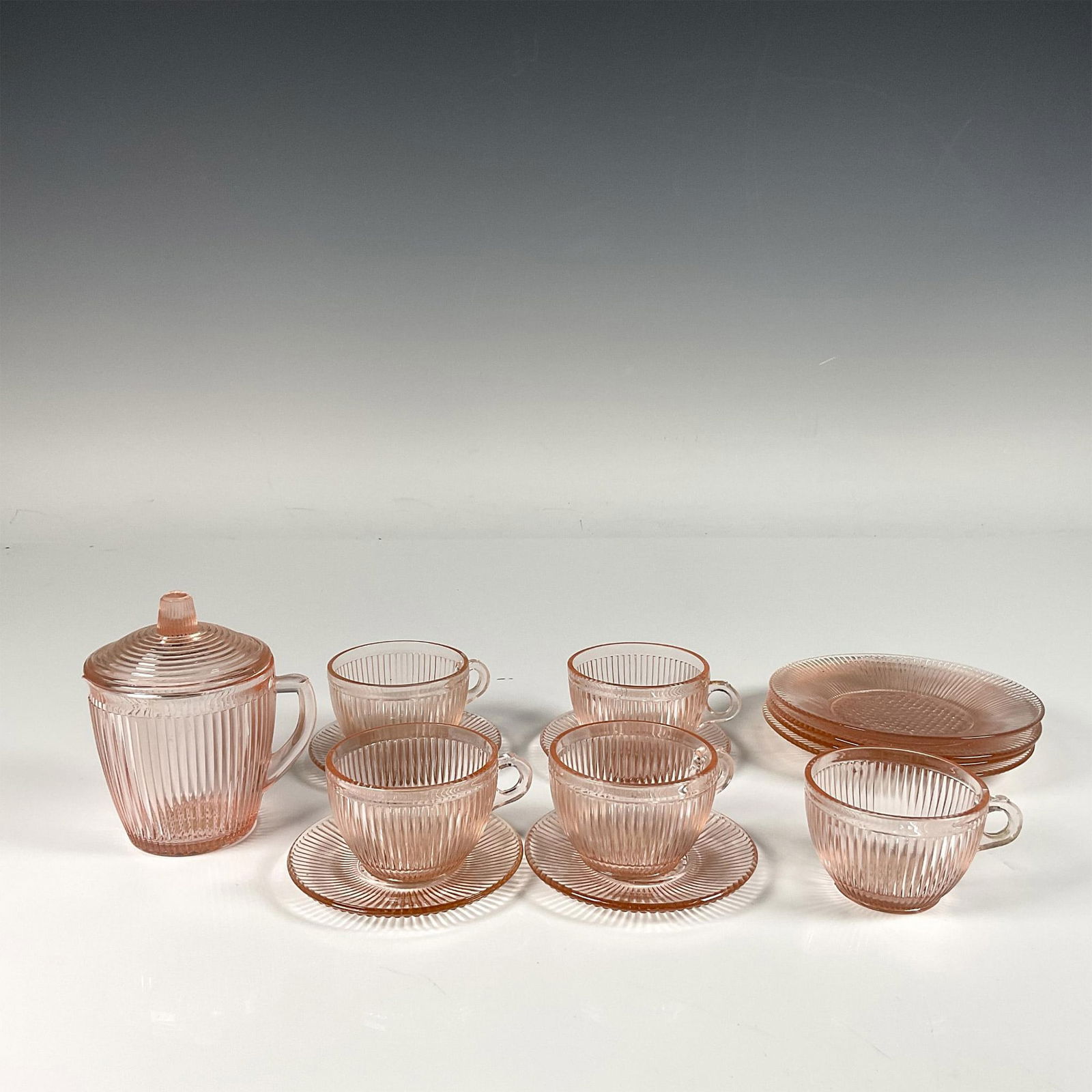 14pc Vintage Pink Glass Children's Teaware (1 of 3)